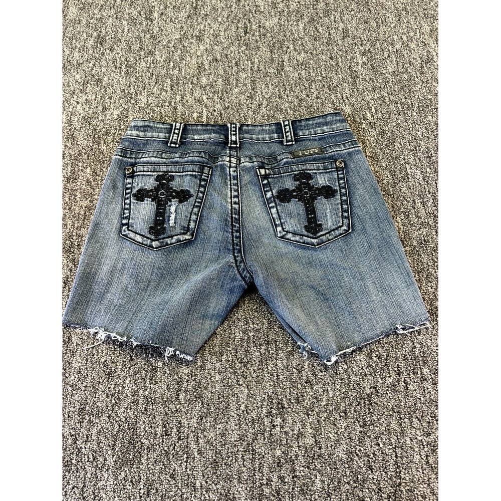 Cowgirl Tuff Co. Shorts Womens 30 Blue Denim Low Rise Light Wash Frayed Hem - Picture 12 of 16